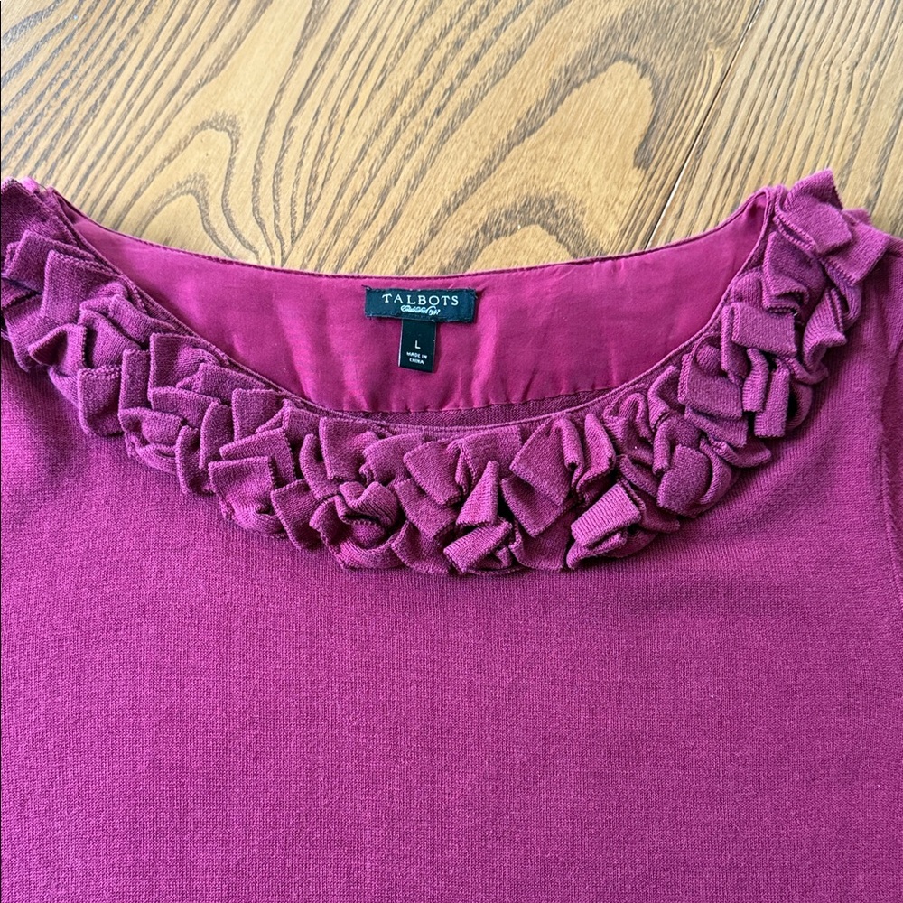 Talbots Rich Burgundy Blouse with Textured Neckline